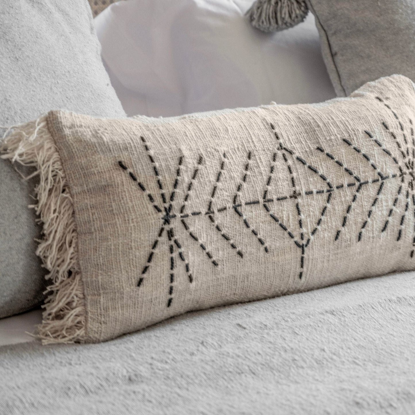 Zoco Home Textiles Bali Cushion Cover | White Tassel | 60x30cm