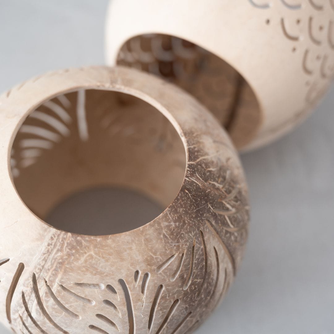 Zoco Home Coconut Tea Light Holder | Open Bottom | Natural 12x10cm