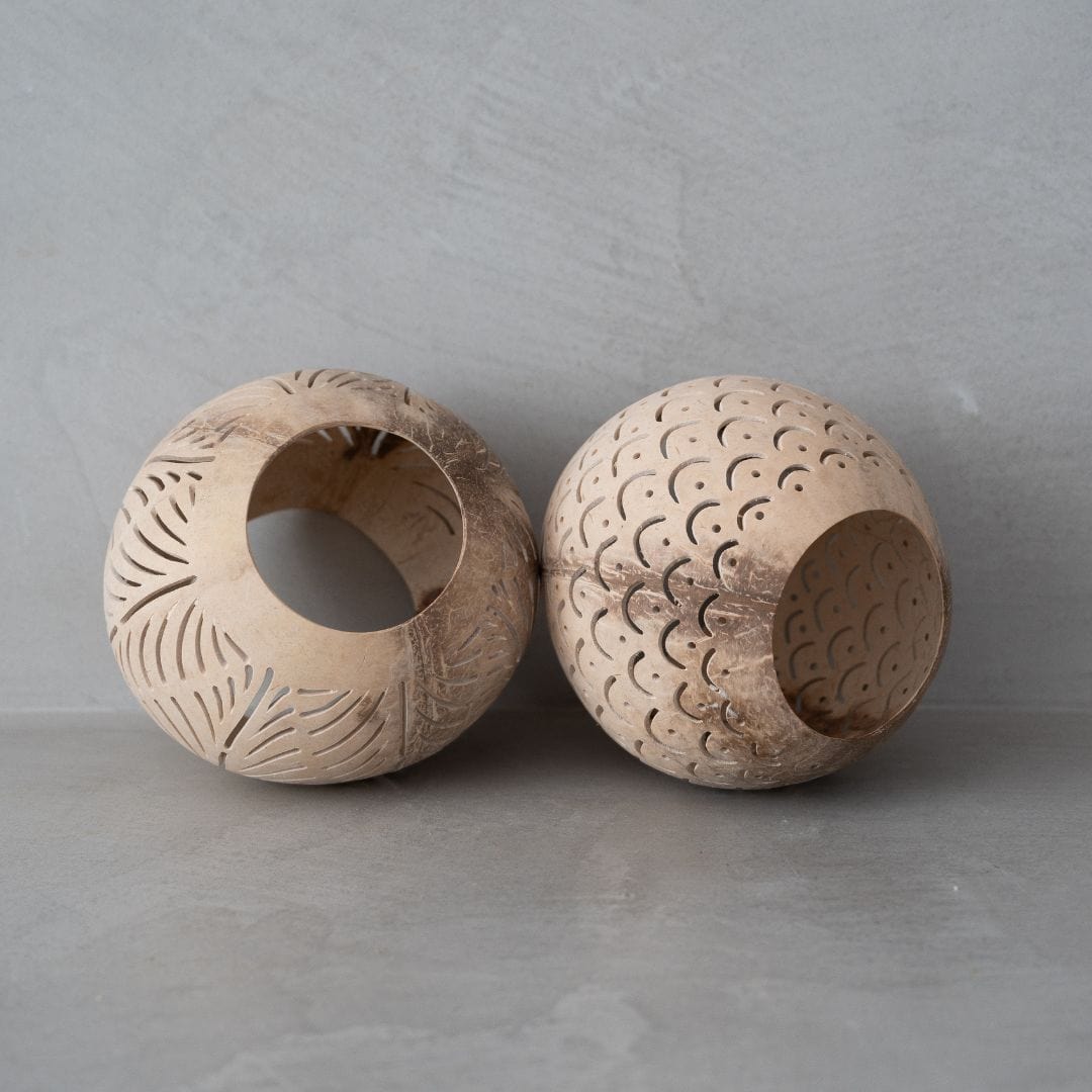 Zoco Home Coconut Tea Light Holder | Open Bottom | Natural 12x10cm