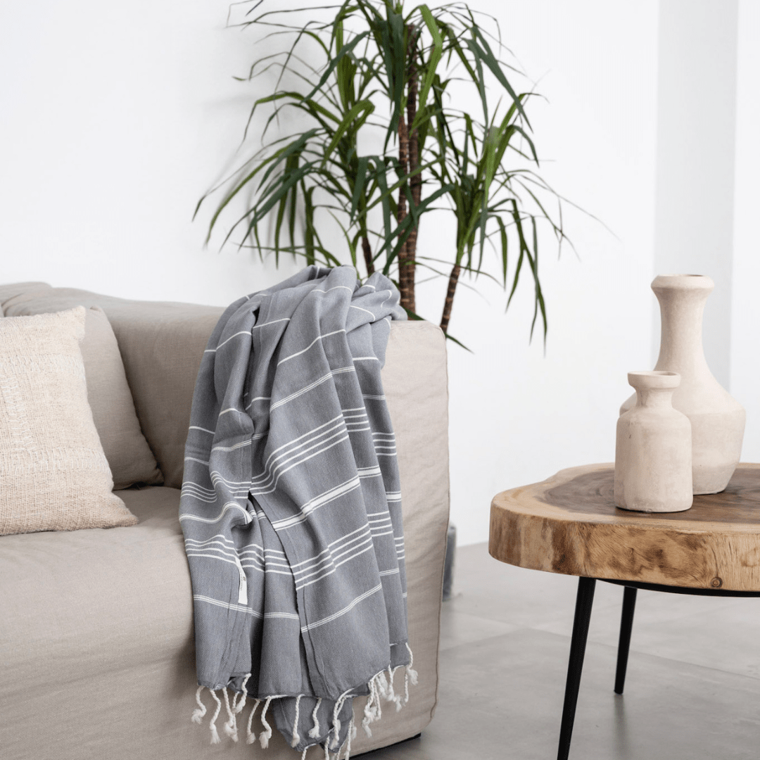 Zoco Home Decor/Textile Fouta Stripe Towel | Charcoal Grey 90x175cm