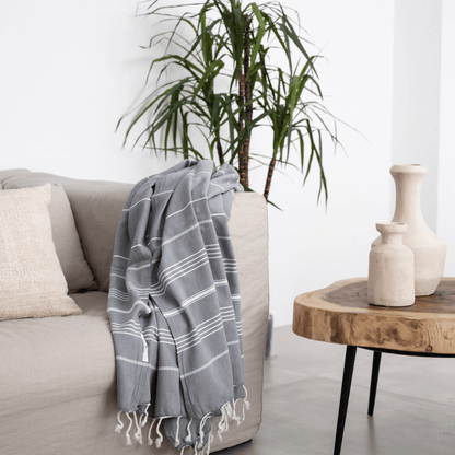 Zoco Home Decor/Textile Fouta Stripe Towel | Charcoal Grey 90x175cm