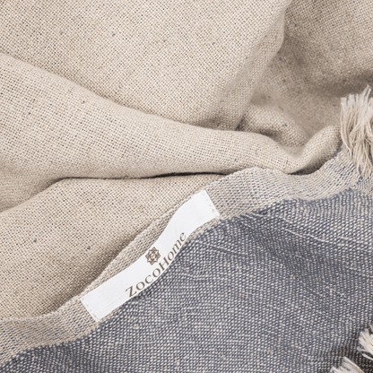 Zoco Home Decor/Textile Fouta Throw | Double-Sided | Light Blue/Grey 135x185cm