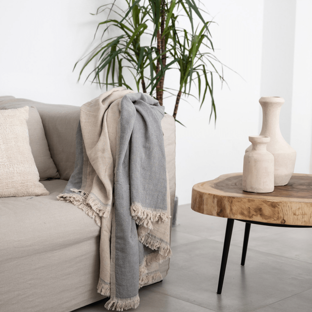 Zoco Home Decor/Textile Fouta Throw | Double-Sided | Light Blue/Grey 135x185cm