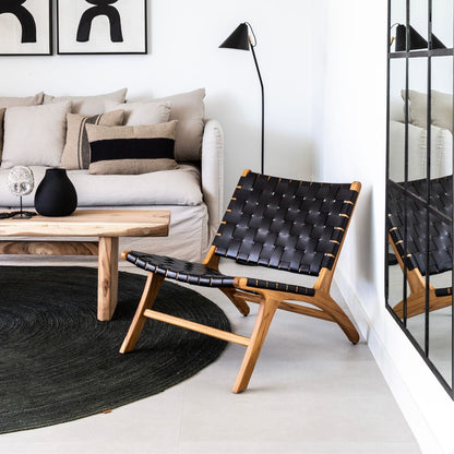 Zoco Home Furniture/Chair/Lounge Leather Belt Lounge Chair | Black