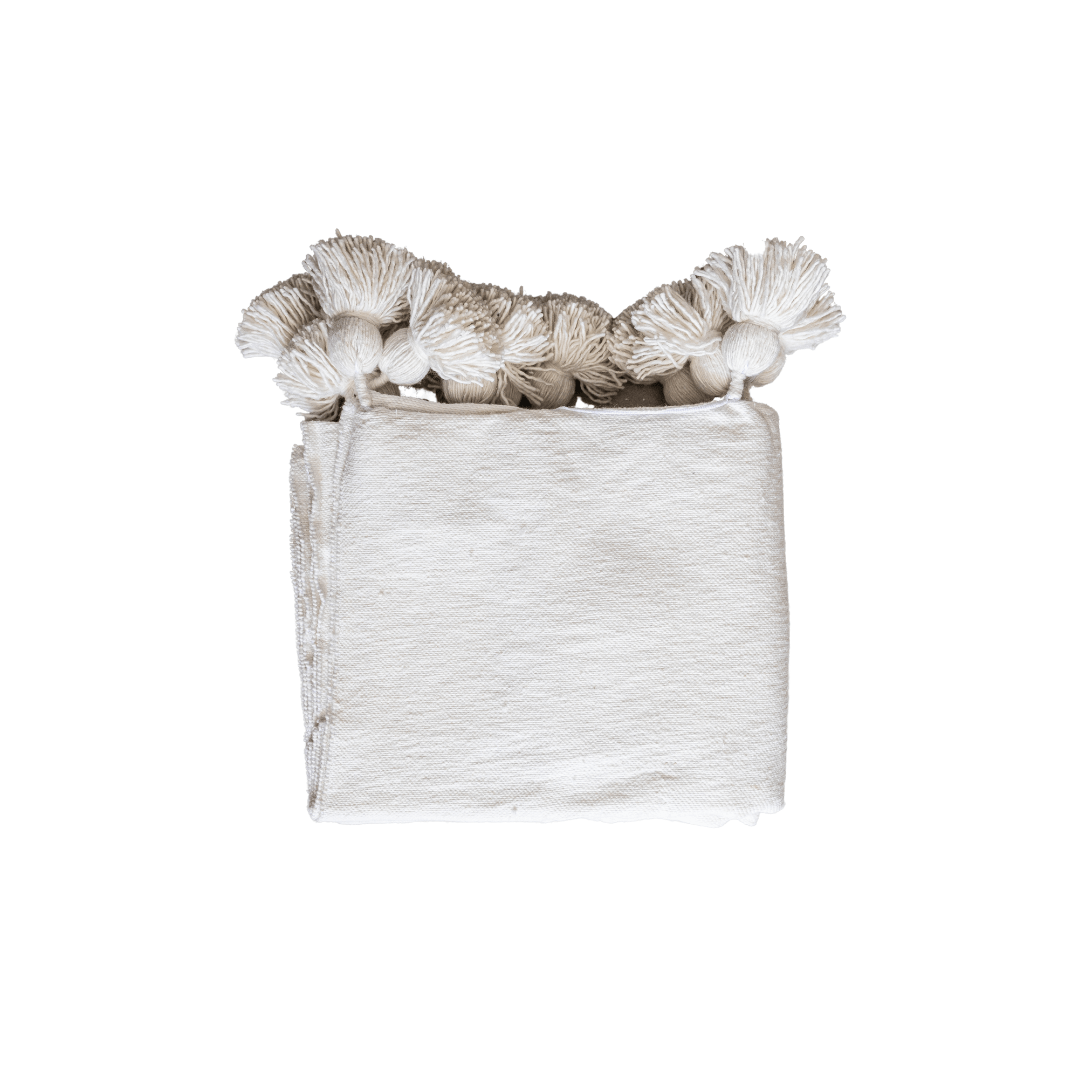 Zoco Home Decor/Textile PomPom Blanket | White