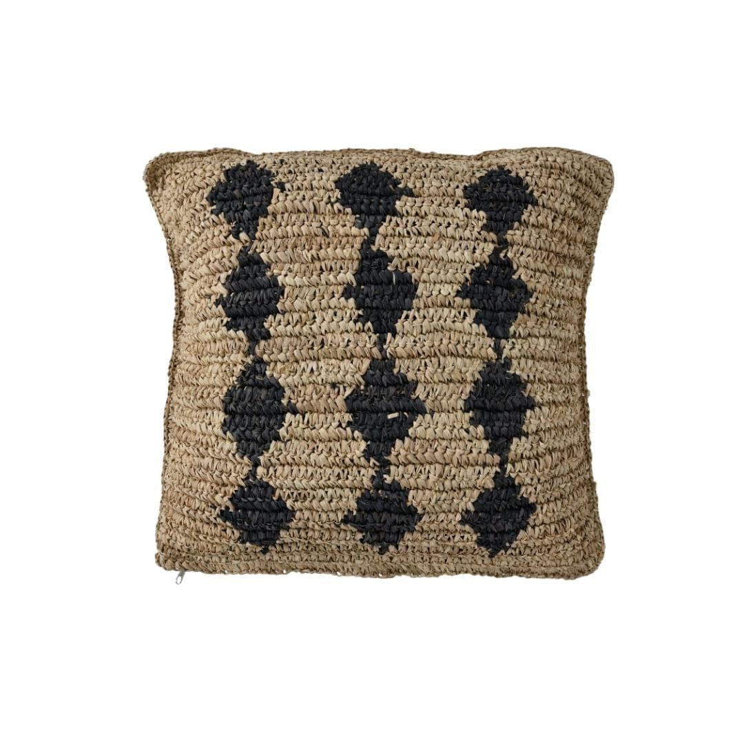 Zoco Home Decor/Textile Raffia Cushion Cover | Black Motif | 50x50cm