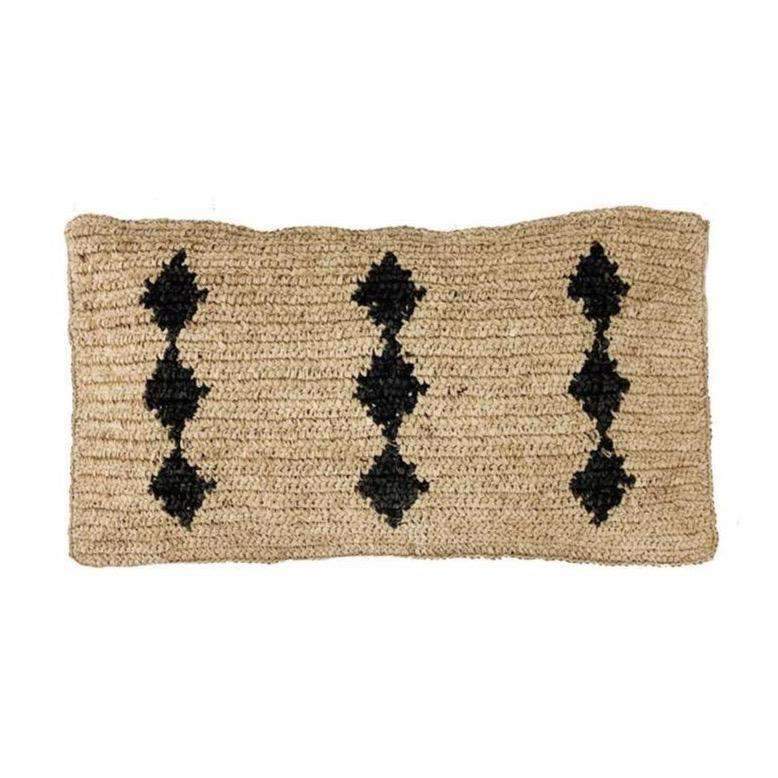 Raffia cushion cover | Black motive 70x40cm - Zoco Home 