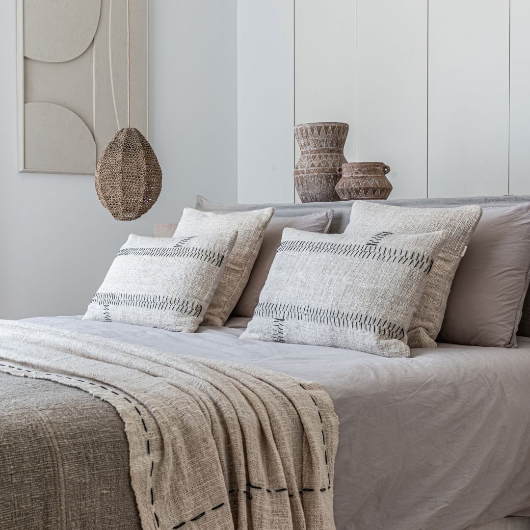 Zoco Home Decor/Textile Soraya Cotton Cushion Cover Stitches | Off-White | 40x60cm