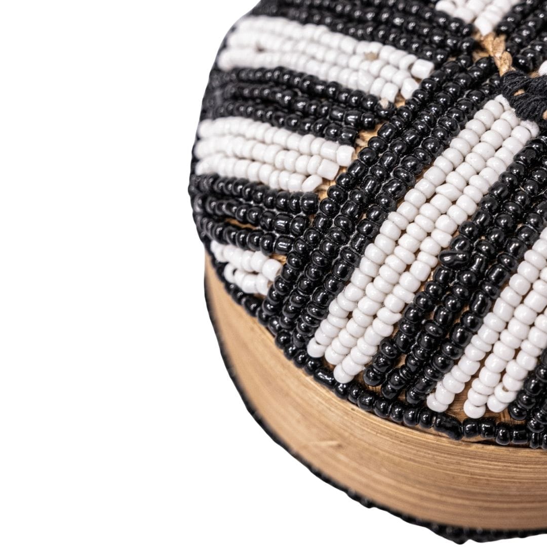Zoco Home Decor/Accessories Suri Jewelry Beaded Basket | Black & White with Tassel