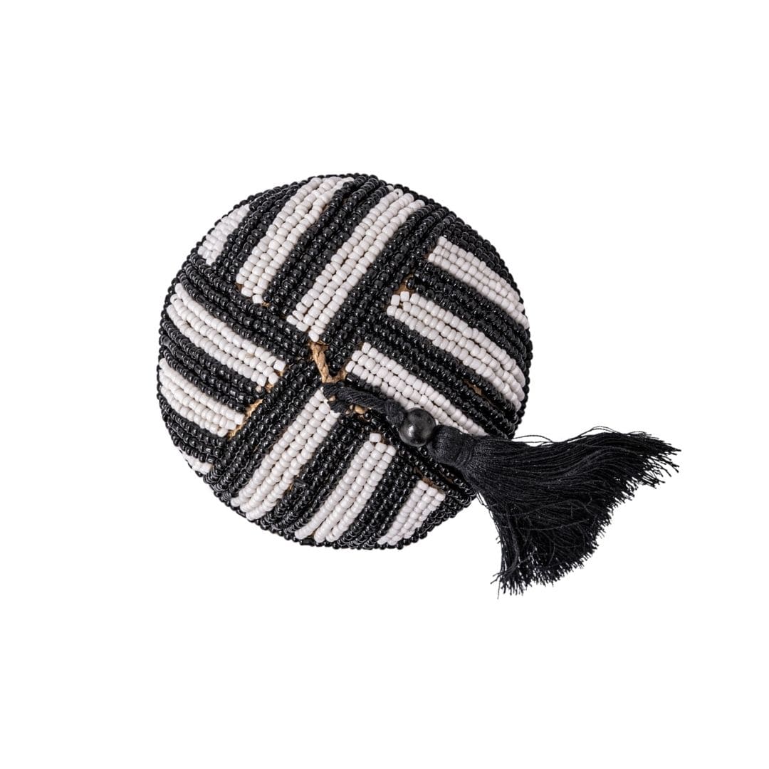 Zoco Home Decor/Accessories Suri Jewelry Beaded Basket | Black & White with Tassel