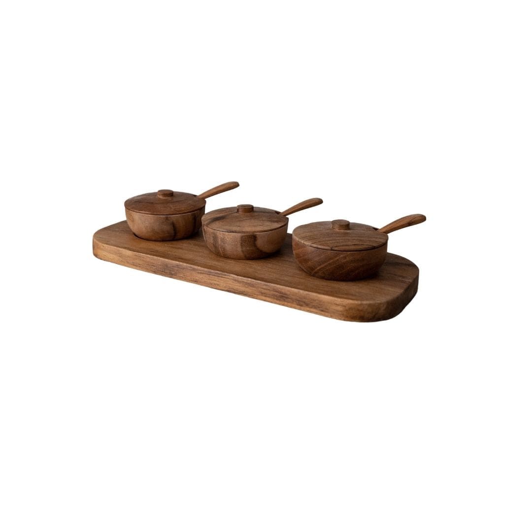 Zoco Home Teak Bowl w/ Spoon Set of 3 | 27x11x8cm