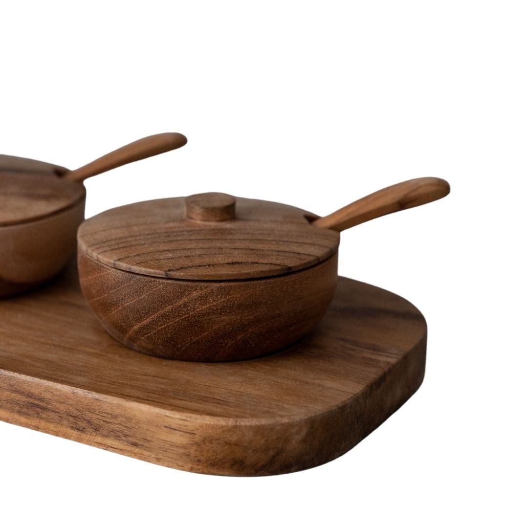 Zoco Home Teak Bowl w/ Spoon Set of 3 | 27x11x8cm