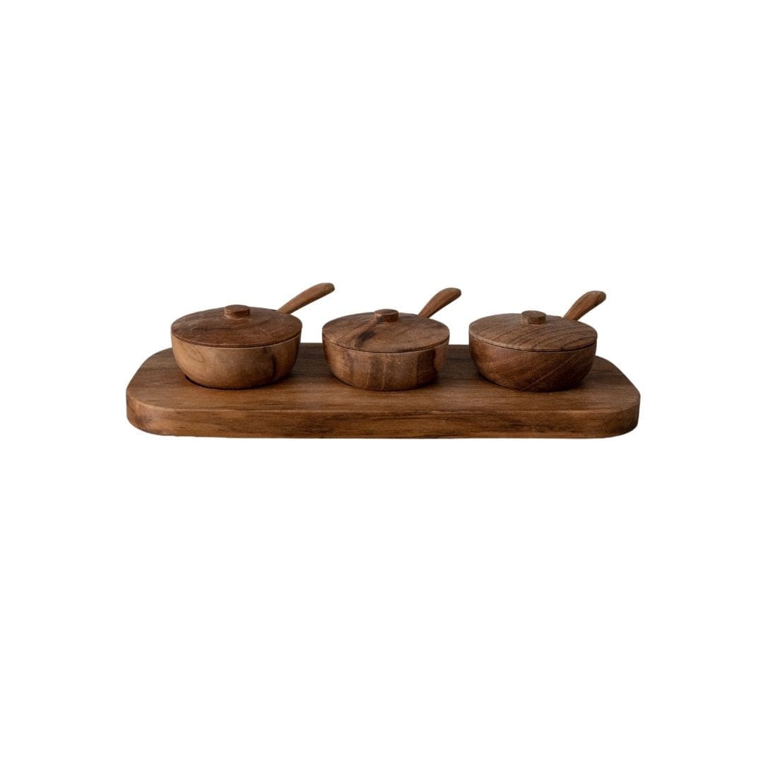 Zoco Home Teak Bowl w/ Spoon Set of 3 | 27x11x8cm