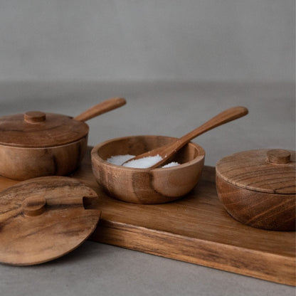 Zoco Home Teak Bowl w/ Spoon Set of 3 | 27x11x8cm