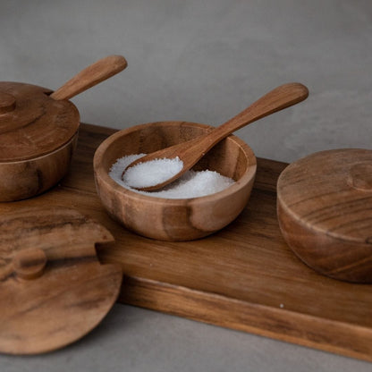 Zoco Home Teak Bowl w/ Spoon Set of 3 | 27x11x8cm