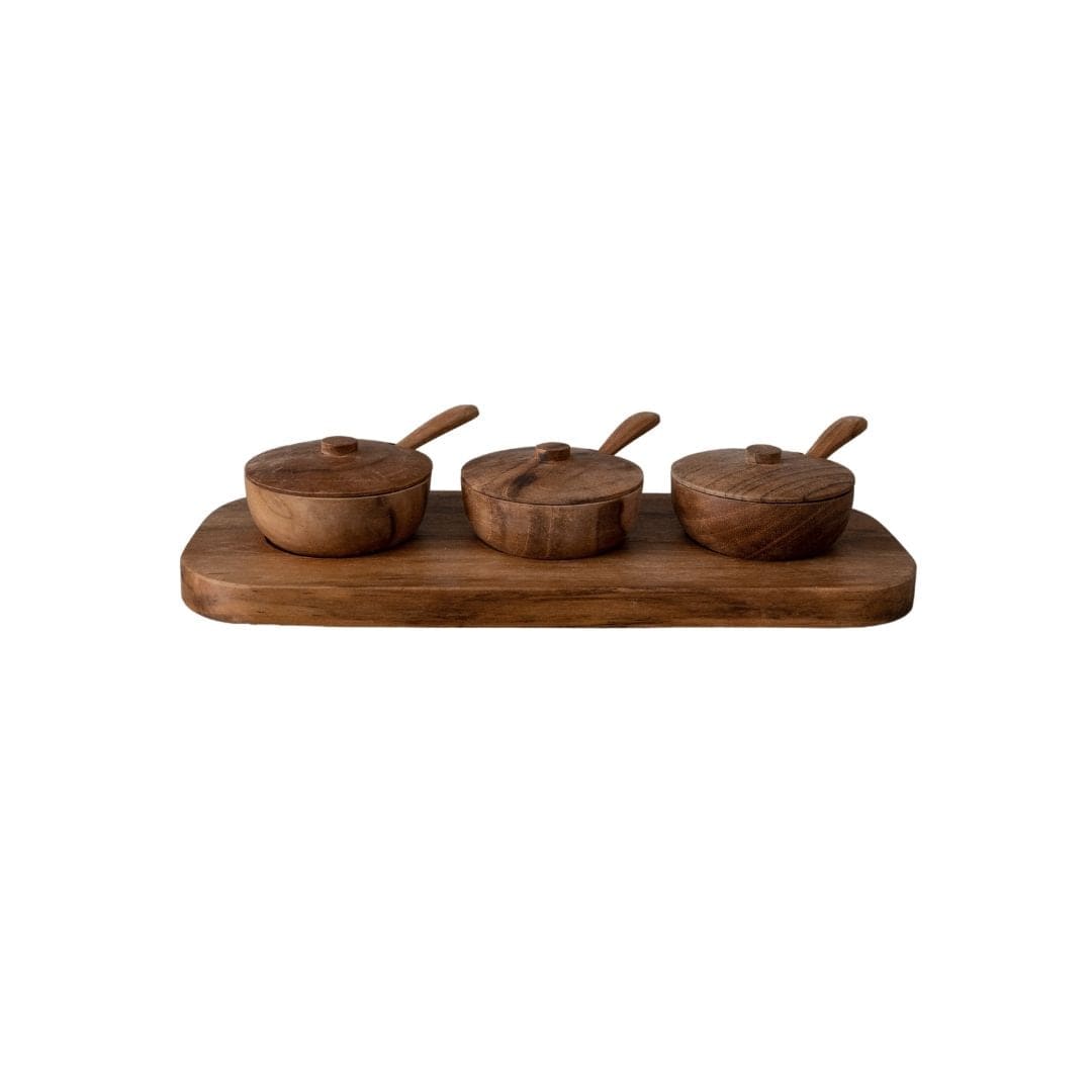 Zoco Home Decor/Kitchen Teak Bowl w/ Spoon Set of 3 | 27x11x8cm