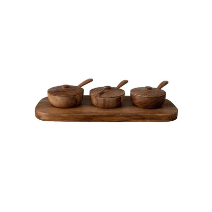 Zoco Home Decor/Kitchen Teak Bowl w/ Spoon Set of 3 | 27x11x8cm