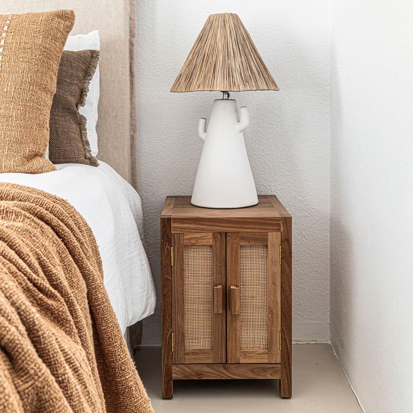 Zoco Home Furniture/Table Teak & Rattan Nightstand