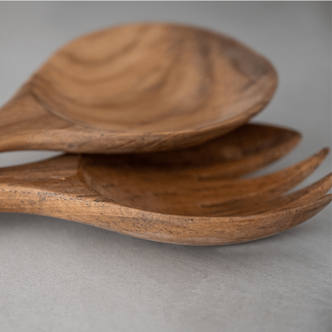 Zoco Home Teak Salad Serving Set of 2 | 35cm