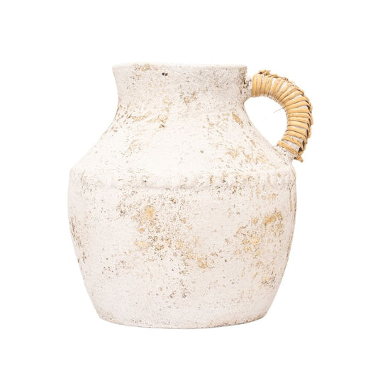 Zoco Home Vases Terracotta & Rattan Vase | Off-White | 25x25cm